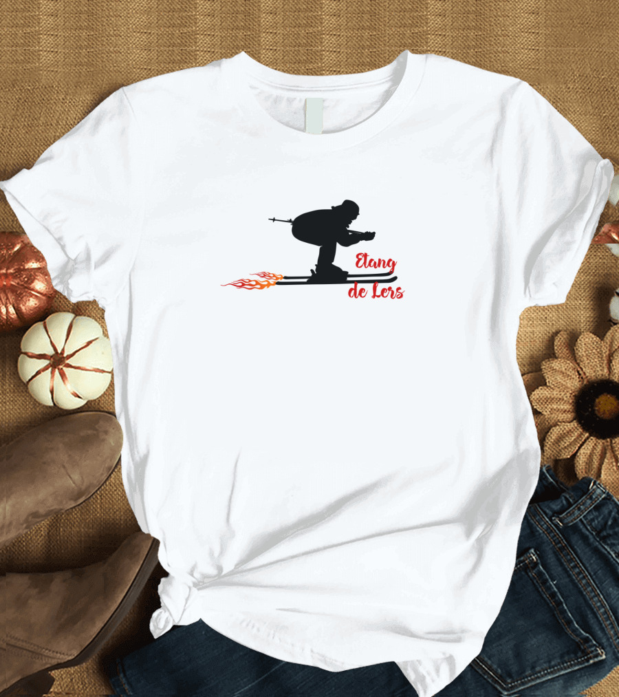 Etang de Lers Skiing Silhouette with Flames T-Shirt