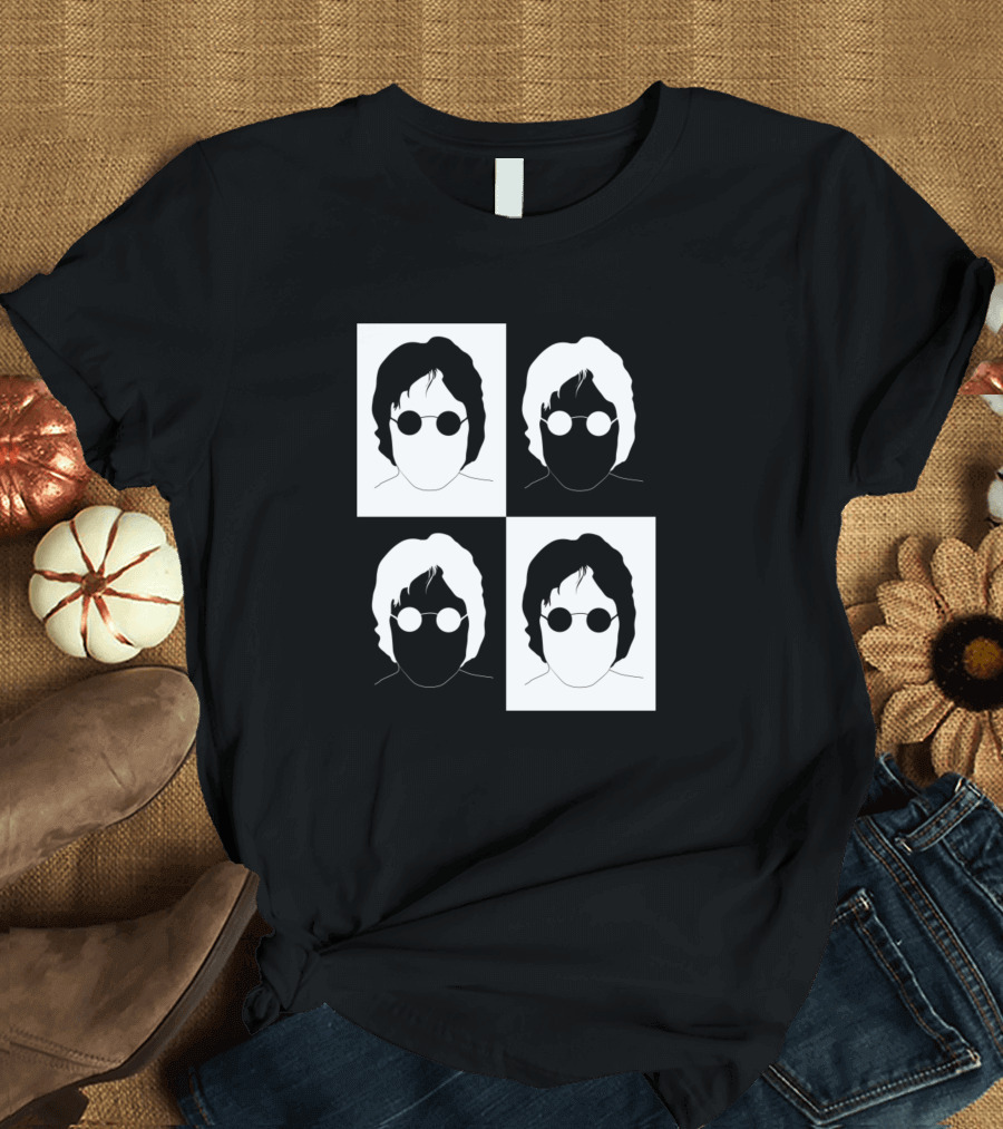 John Lennon Black and White Silhouette Grid T-Shirt
