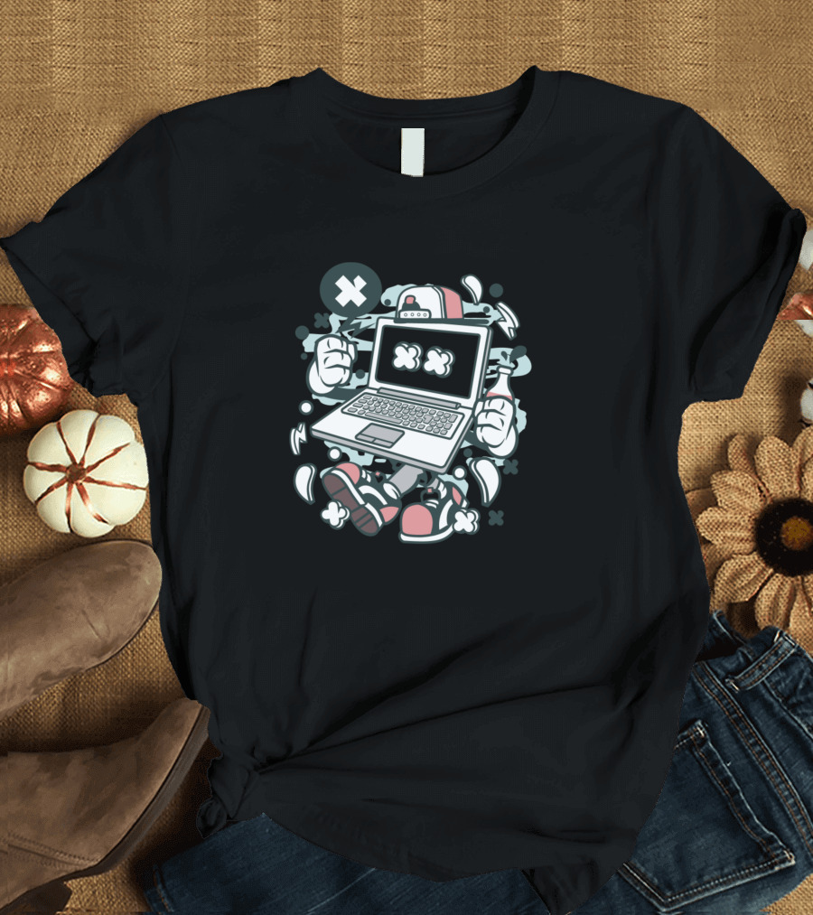 Laptop With Cross-Eyed Character For Animated Comics And Pop Cult T-Shirt
