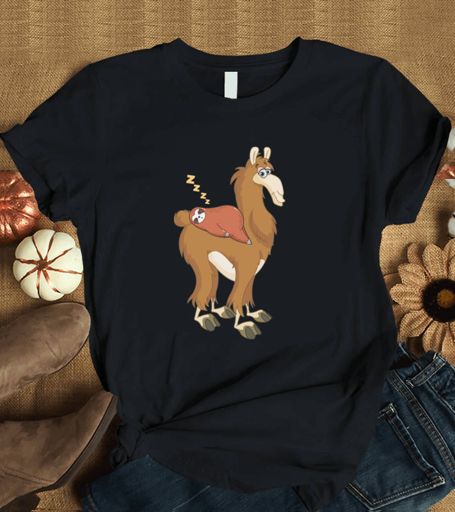 Llama With Sleeping Sloth Funny Llama Sloth Zzzz T-Shirt