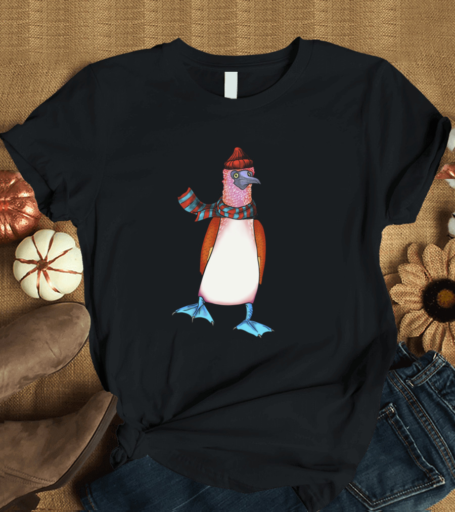 Cute Bird with Striped Scarf and Beanie T-Shirt