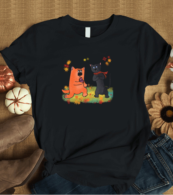 T-Shirt: Cute Cats Married Autumn Leaves T-Shirt Cute Cats Married Autumn Leaves T-Shirt