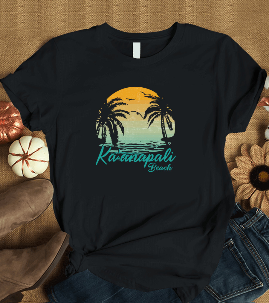 Kaanapali Beach Vintage Sunset Palm Trees Ocean Scene T-Shirt