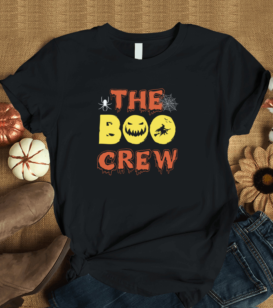The Boo Crew Spider Web Pumpkin Witch Flying T-Shirt