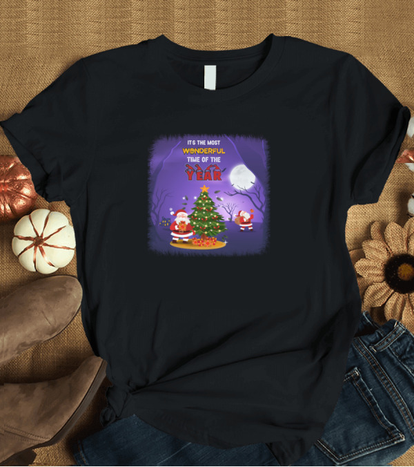 T-Shirt: IT'S THE MOST WONDERFUL TIME OF THE YEAR Christmas Tree Santa Moon Scene T-Shirt IT'S THE MOST WONDERFUL TIME OF THE YEAR Christmas Tree Santa Moon Scene T-Shirt