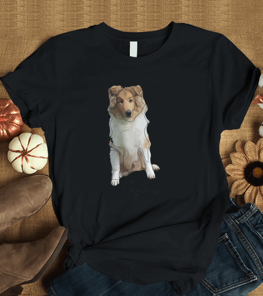 Collie Rough Puppy Lineart Sitting T-Shirt