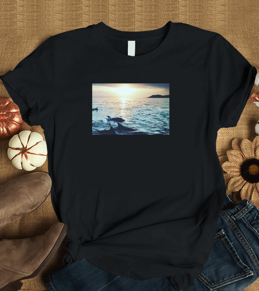Dolphins at Sunset Ocean Japan Scene T-Shirt