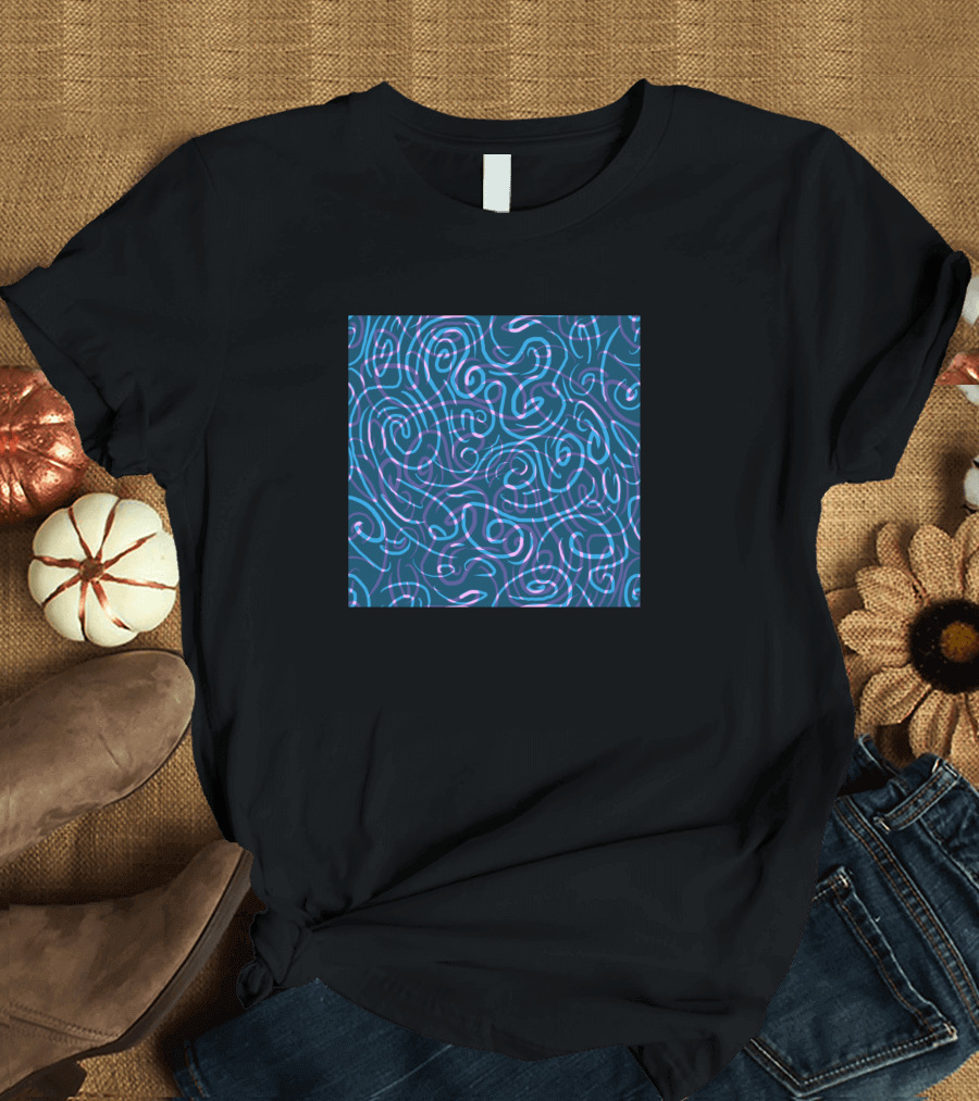 Swril Pattern Vibrant Chaotic Shapes in Blue and Pink Tones T-Shirt