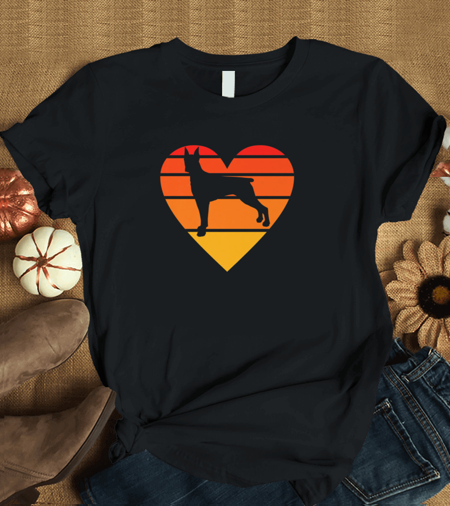 Doberman Dog Puppy Heart Sunset Lover T-Shirt