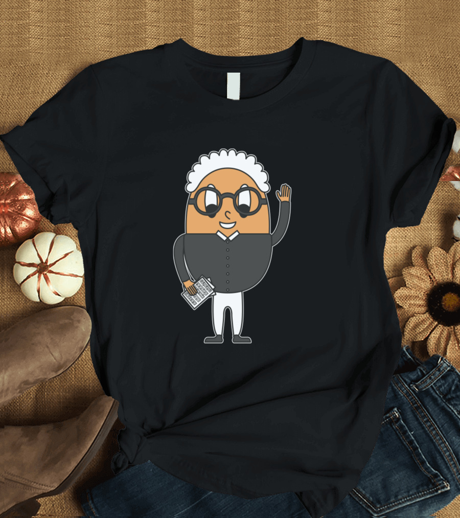 Bach-Inspired Cartoon Egg Playing Organ with White Wig and Sheet Music T-Shirt