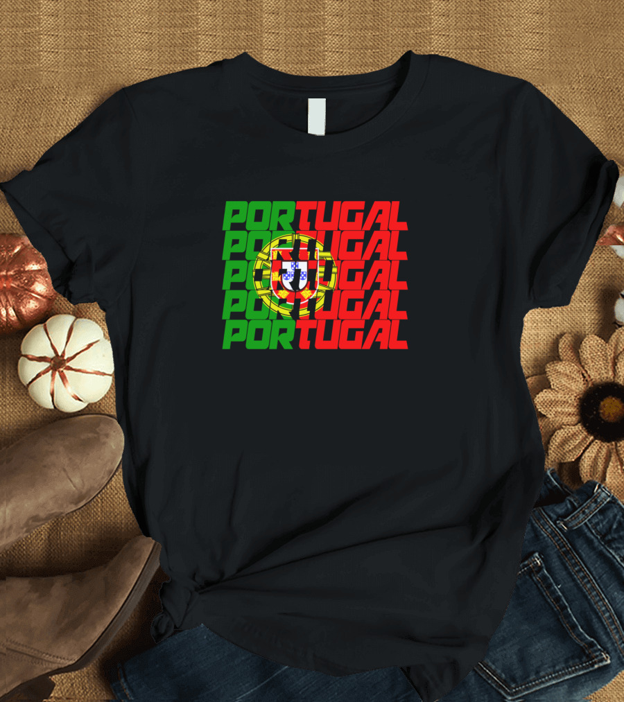 Portugal National Flag and Lettering Repeated T-Shirt