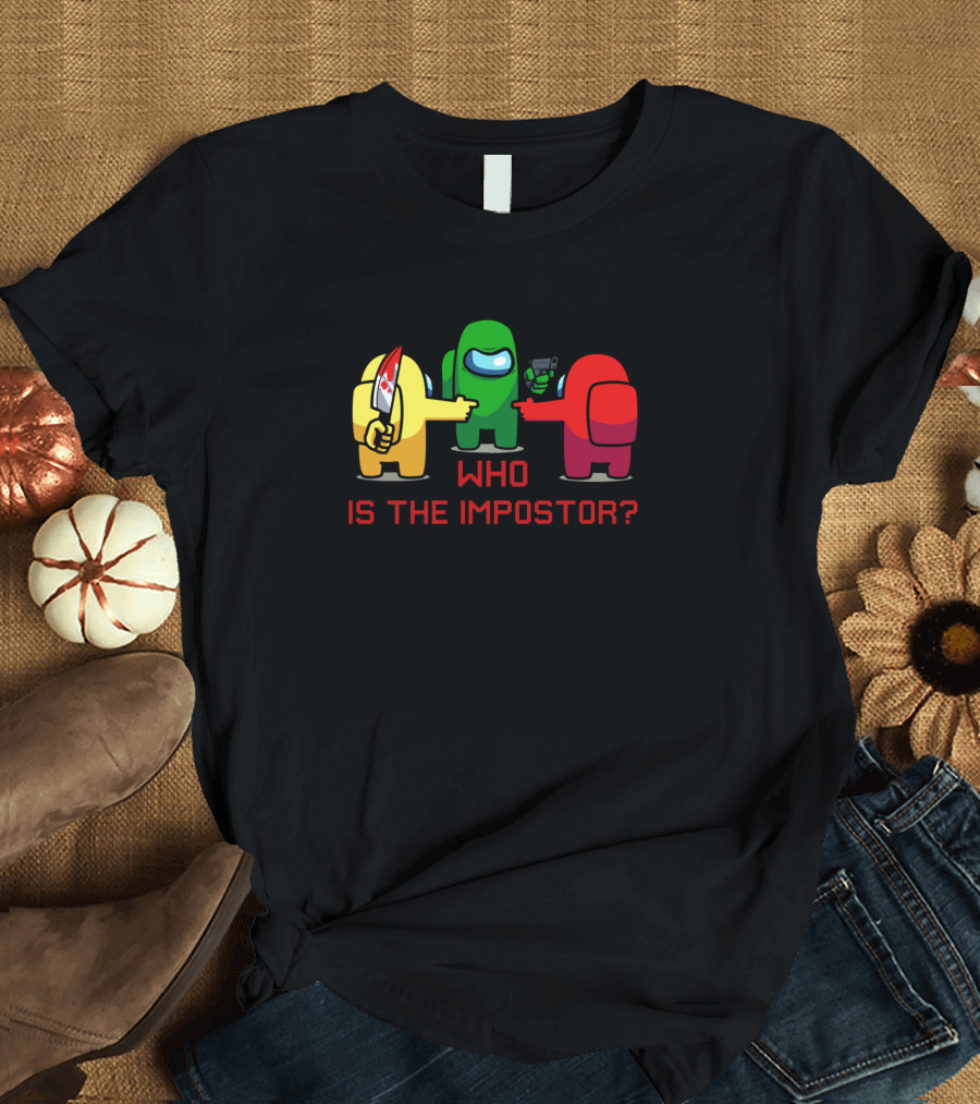 Who Is The Impostor Among Us Crew with Knife and Gun T-Shirt