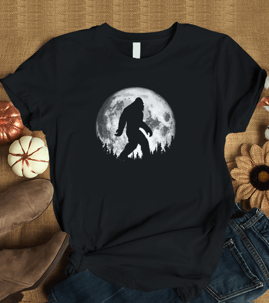 Bigfoot Night Stroll Cool Full Moon and Trees Sasquatch T-Shirt