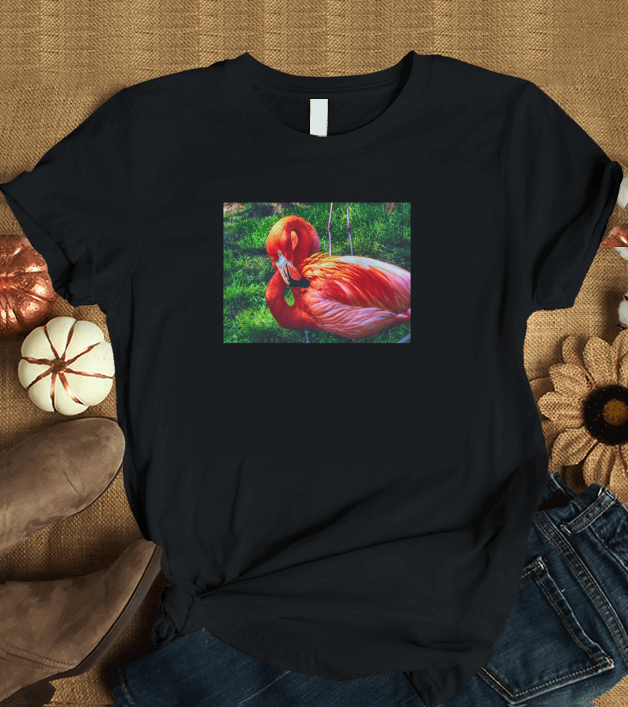 Flaming Flamingo Vibrant Colors and Lush Greenery T-Shirt
