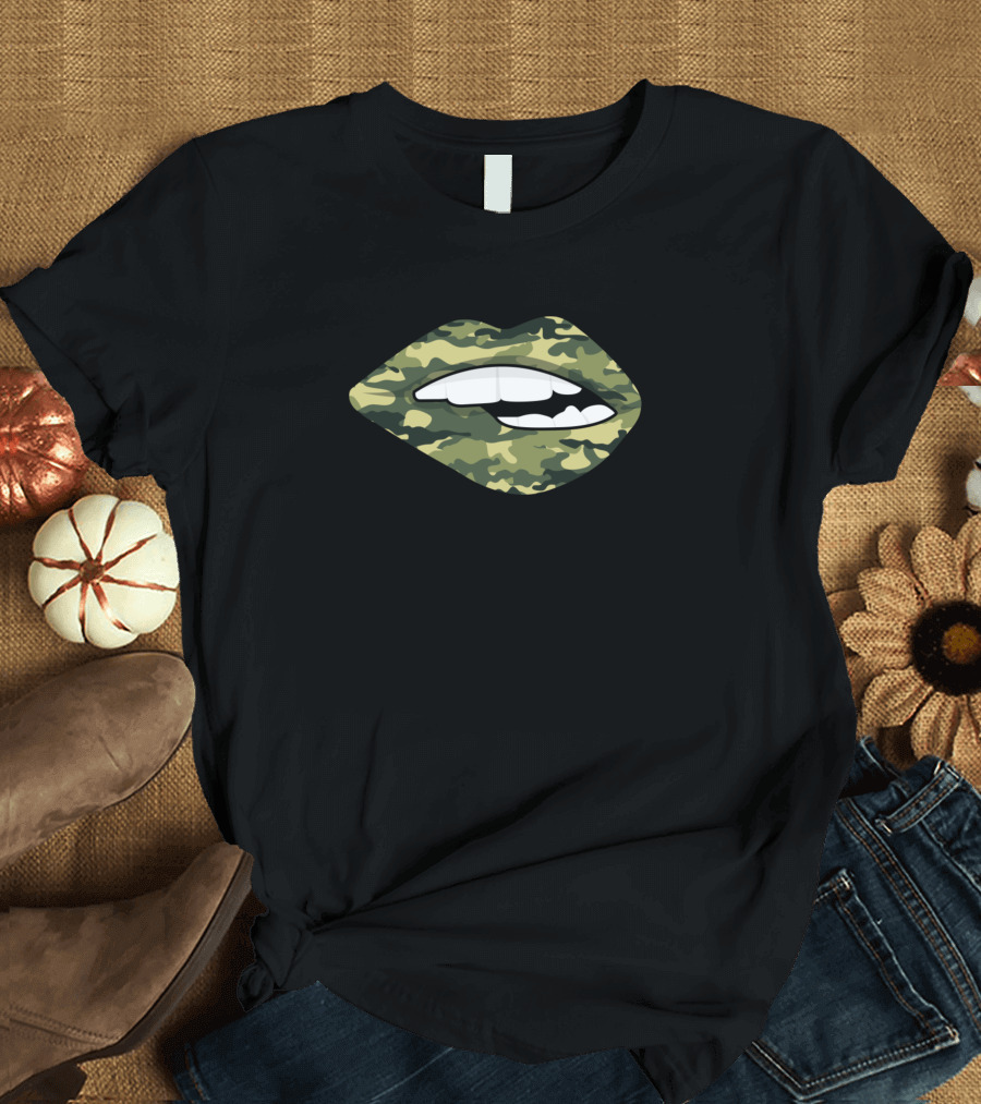 Lips Biting Camouflage Camo T-Shirt