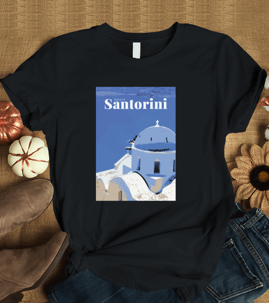 Greece Santorini Blue Domed Church T-Shirt