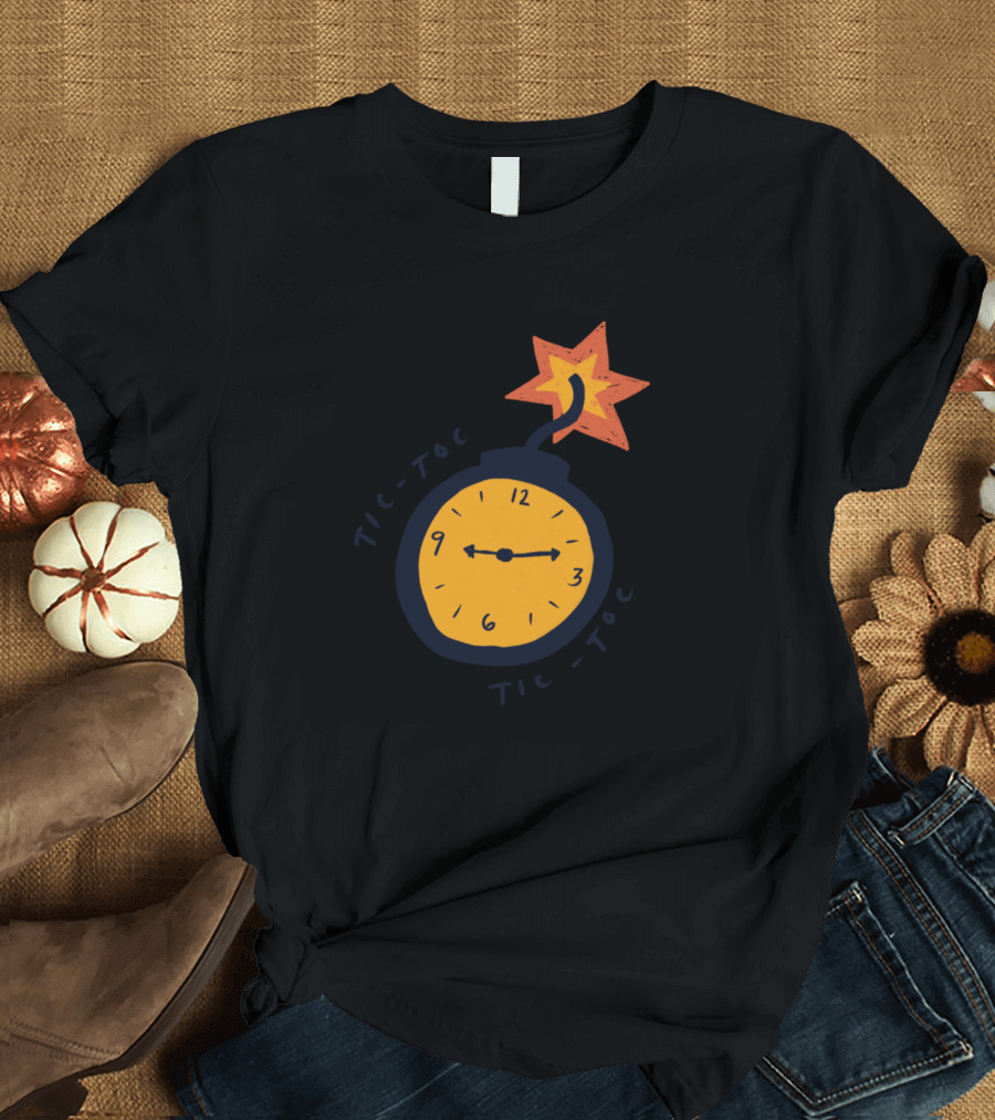 Ticking Time Bomb Tic-Toc Clock with Burning Fuse and Starburst T-Shirt