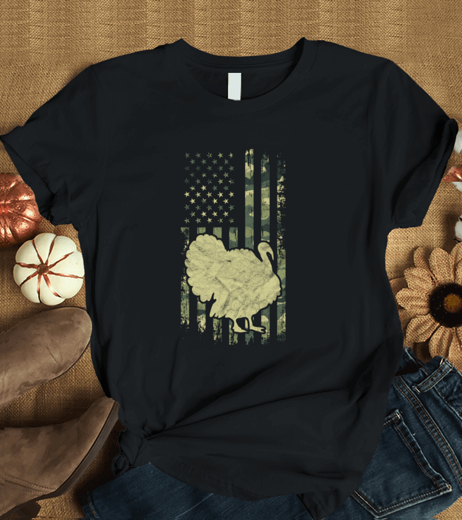 Turkey USA American Flag Camouflage Vintage T-Shirt