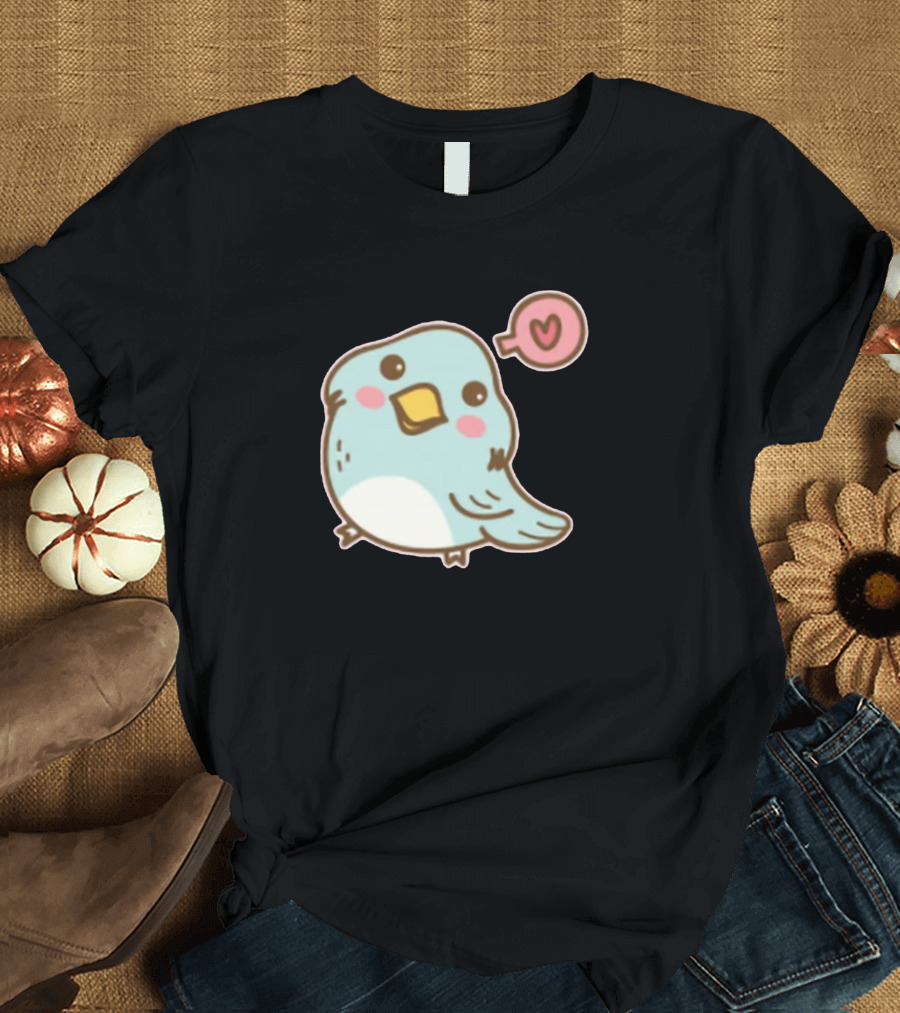 Cutie Blue Bird With Heart Bubble in Love T-Shirt