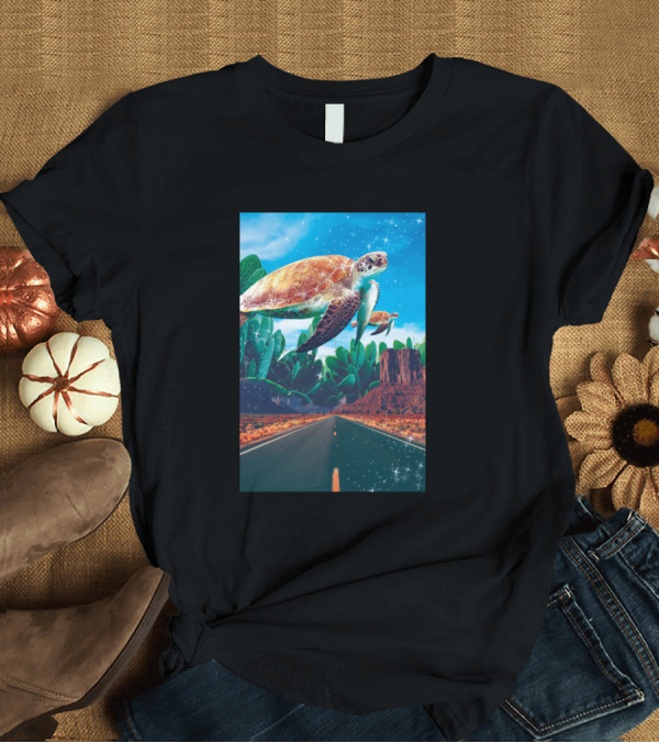 T-Shirt: Floating Turtles Over Desert Highway and Cacti Sky T-Shirt Floating Turtles Over Desert Highway and Cacti Sky T-Shirt