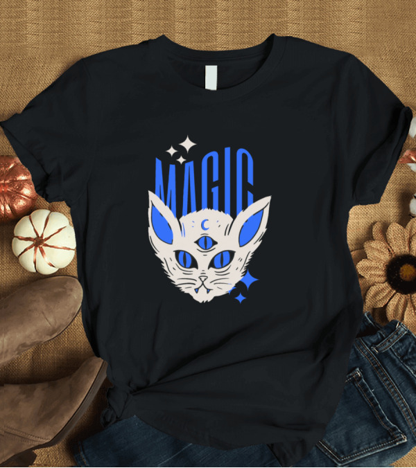 T-Shirt: Magic Cat Third Eye Mystical White Feline T-Shirt Magic Cat Third Eye Mystical White Feline T-Shirt