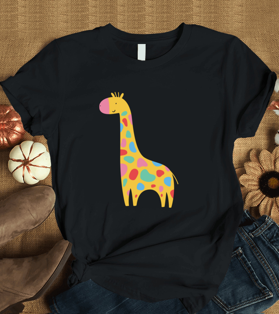 Cartoon Giraffe With Colorful Spots T-Shirt