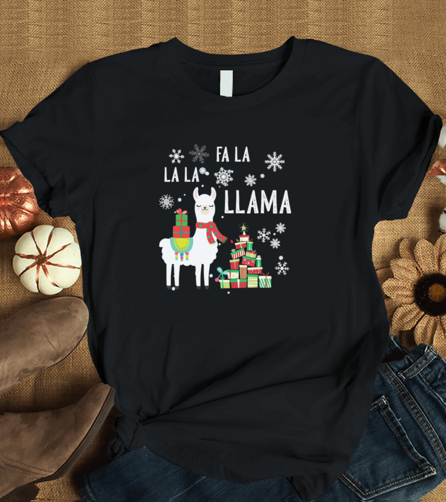 Fa La La Llama Funny Christmas Holiday Snowflakes Gifts T-Shirt