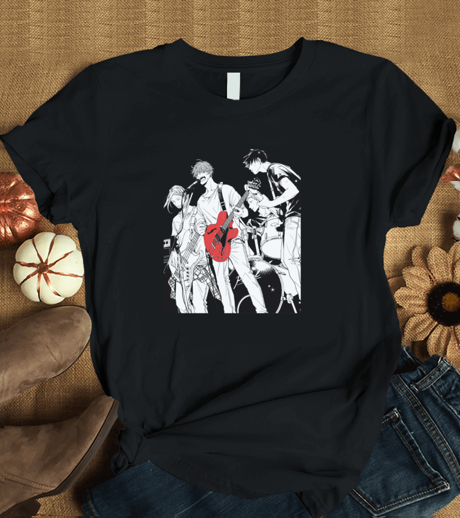 Given Anime Band Illustration with Red Guitar T-Shirt