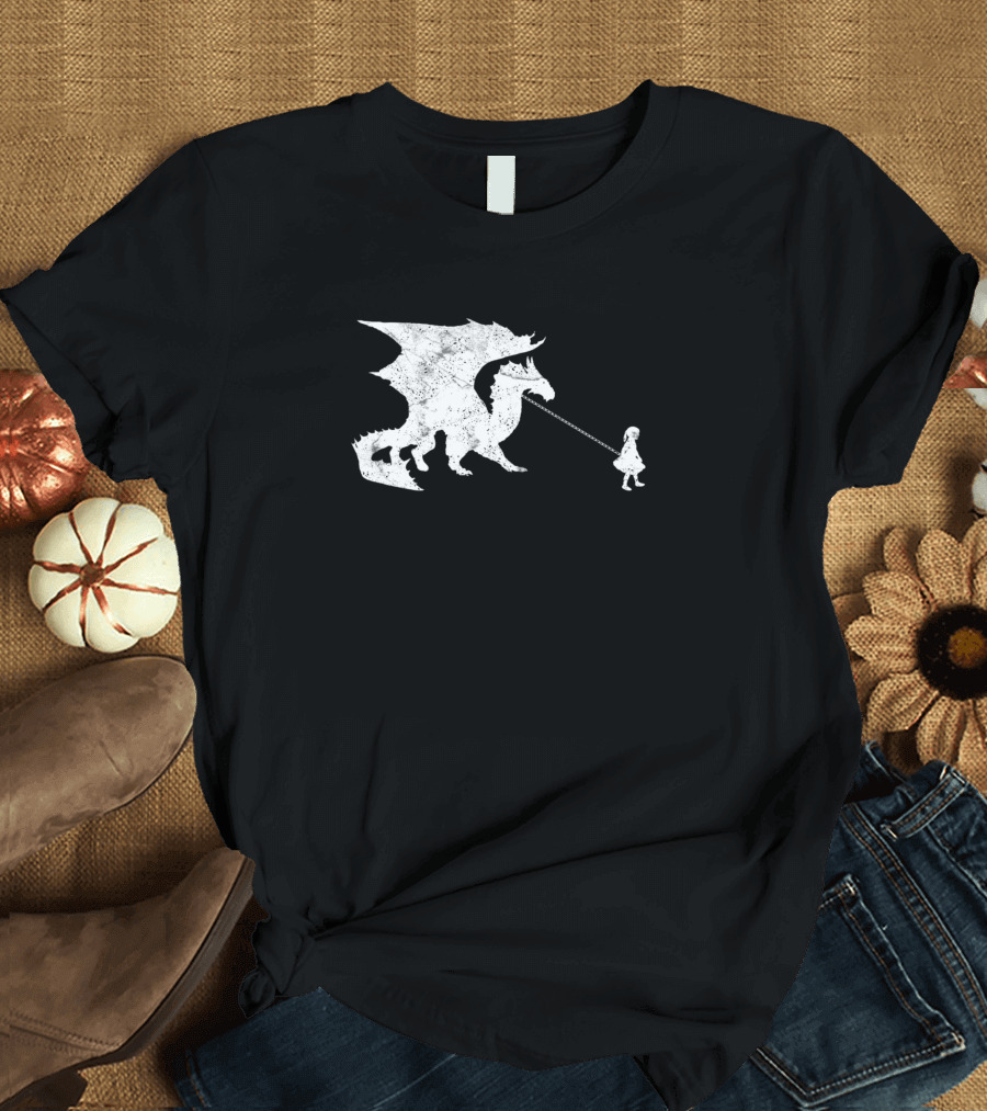 Little Girl and Her Dragon Companion Stroll T-Shirt