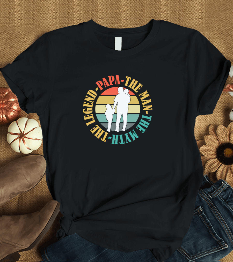 Papa The Man The Legend The Myth Silhouette Vintage Circle T-Shirt