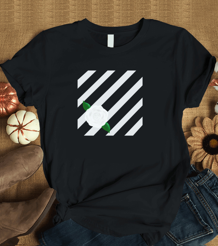 Potent Potential White Rose Diagonal Stripes T-Shirt
