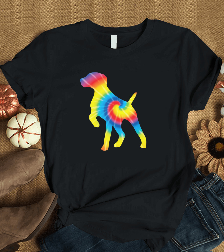 Rainbow Tie Dye Pointer Dog Silhouette Print T-Shirt
