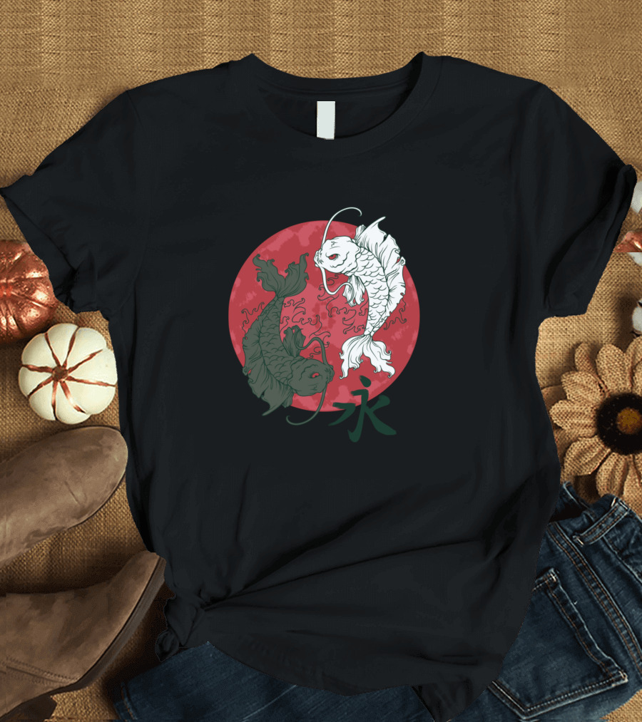 Yin Yang Koi Fish Red Circle 永 T-Shirt