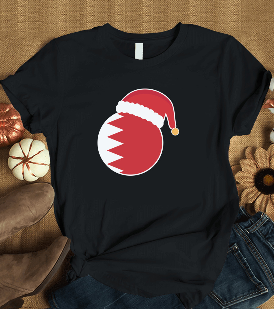 Bahrain Flag with Santa Claus Hat Christmas T-Shirt