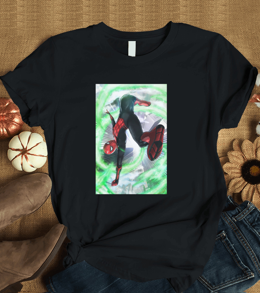 Spider Man Swinging Through Mysterio's Illusions T-Shirt