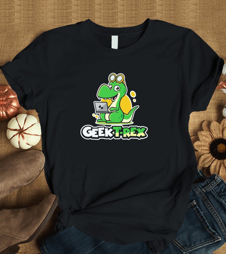 Geek T-Rex Laptop Dinosaur with Glasses T-Shirt