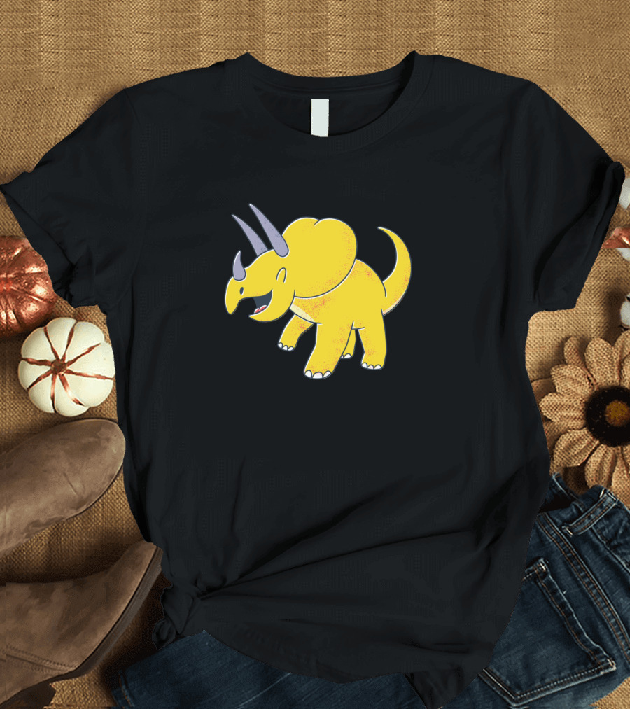 Adorable Yellow Triceratops Cartoon with Horns T-Shirt