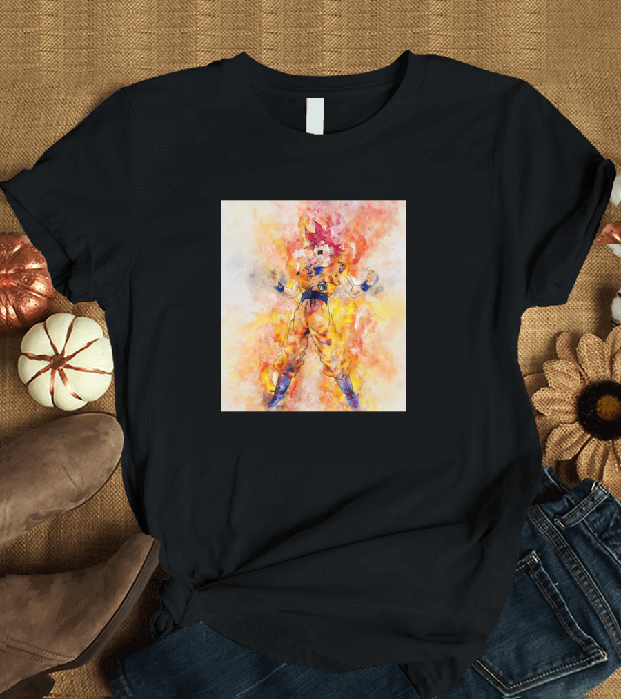 Dragonballz Goku Super Saiyan God Fiery Aura Background T-Shirt