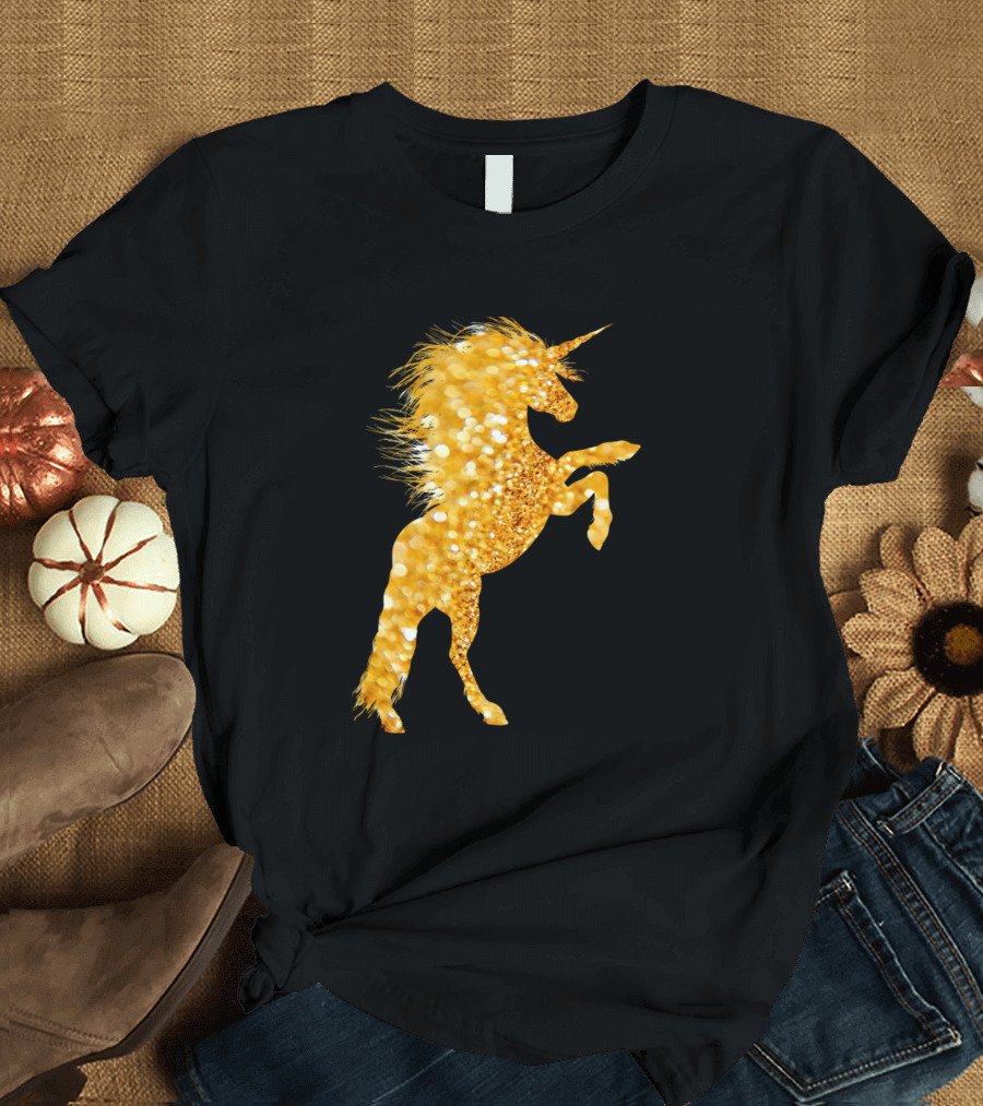 Gold Sparkly Unicorn Glitter Magic T-Shirt