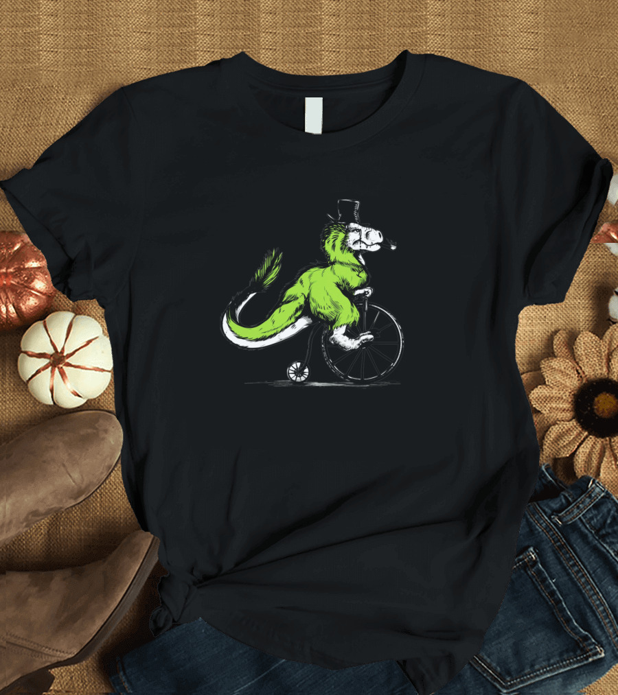 Penny Farthing Riding T-Rex with Top Hat and Cigar T-Shirt