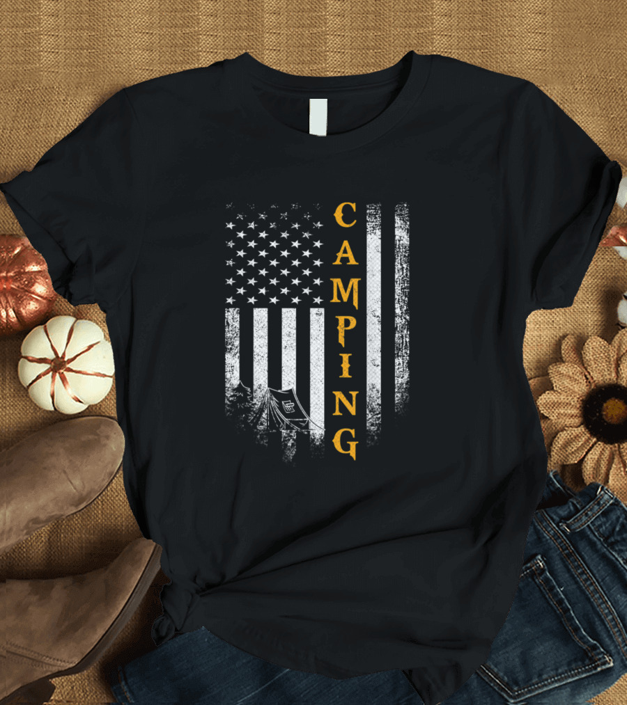 USA Camping American Flag Vintage Patriotic Camper T-Shirt