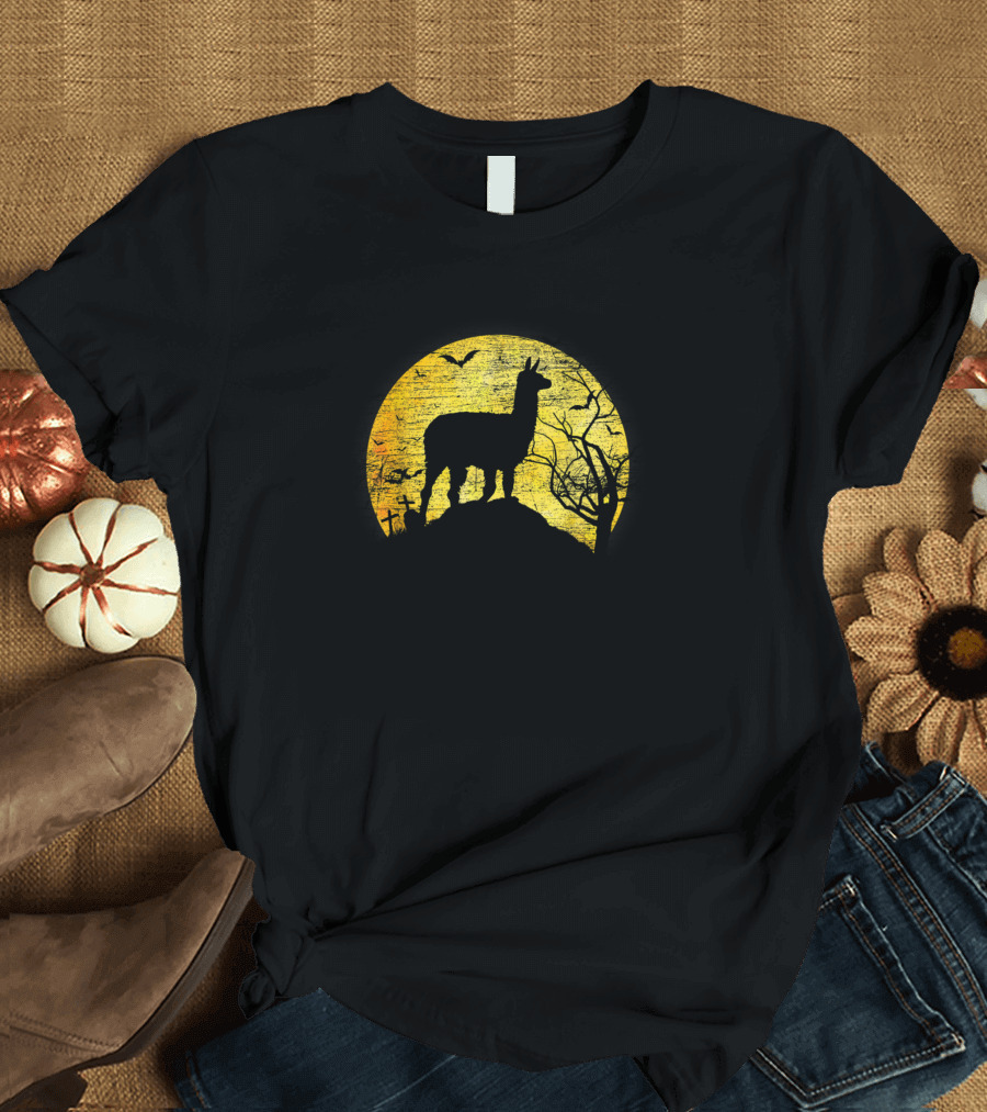 Alpaca Idea Spooky Halloween Zoo Animal Moon T-Shirt