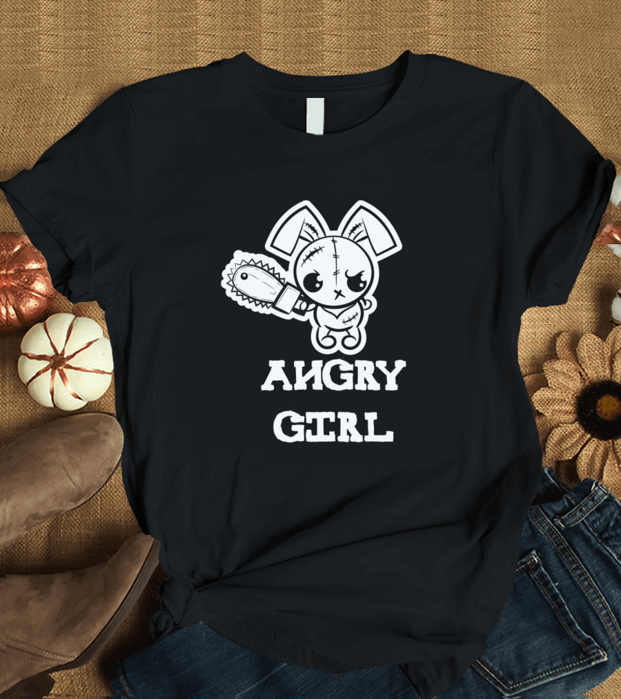 Angry Girl Grumpy Voodoo Bunny Chainsaw Cute Social Awkward T-Shirt