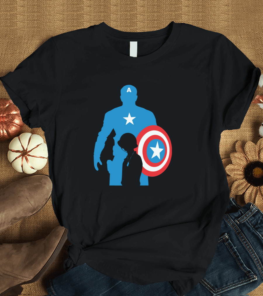 Captain America Silhouette with Shield and Heroic Child Inspiration T-Shirt