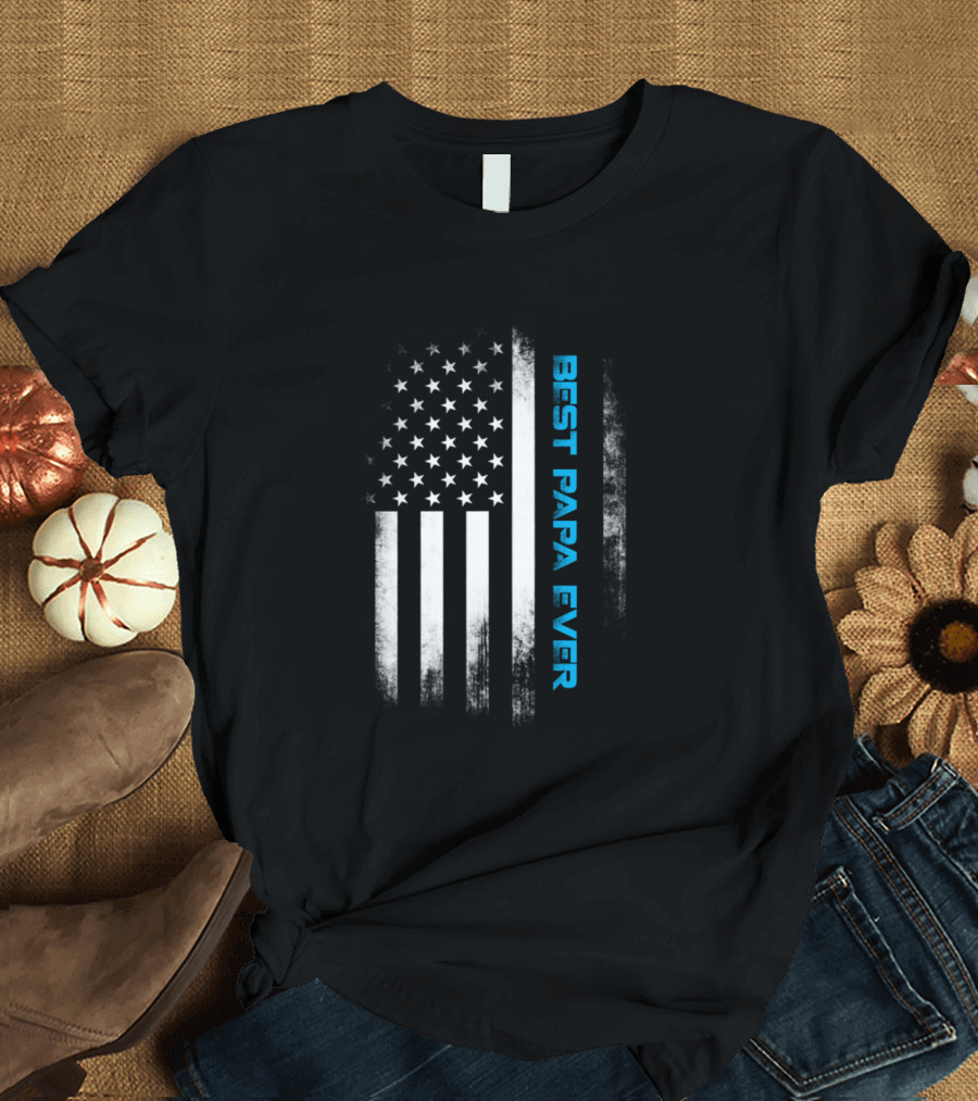 Best Papa Ever Vintage USA Flag Thin Blue Line T-Shirt