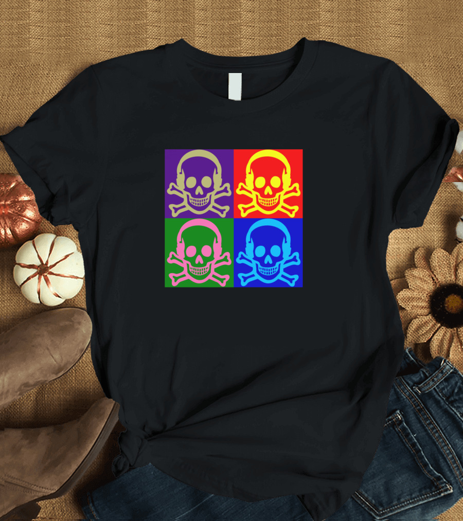 Big Podcast Pirate Warhol Style Skull Grid T-Shirt