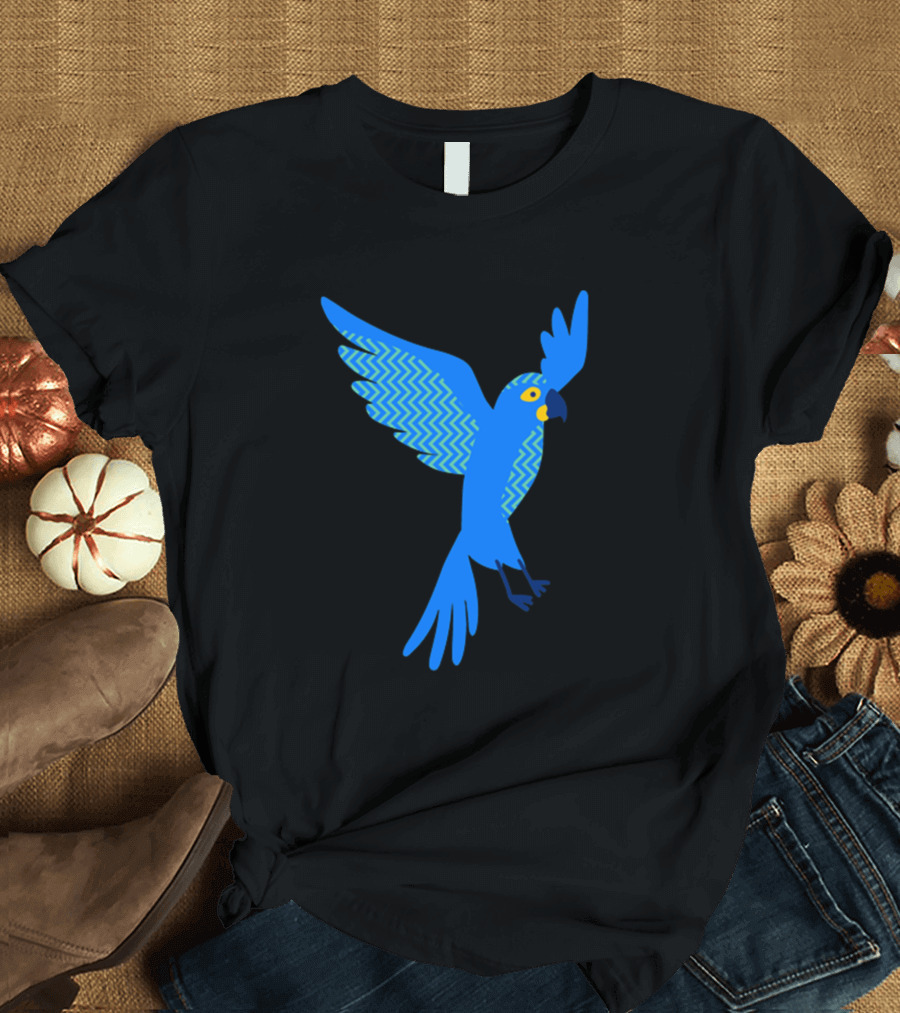 Blue Parrot with Vibrant Zigzag Pattern Wings T-Shirt
