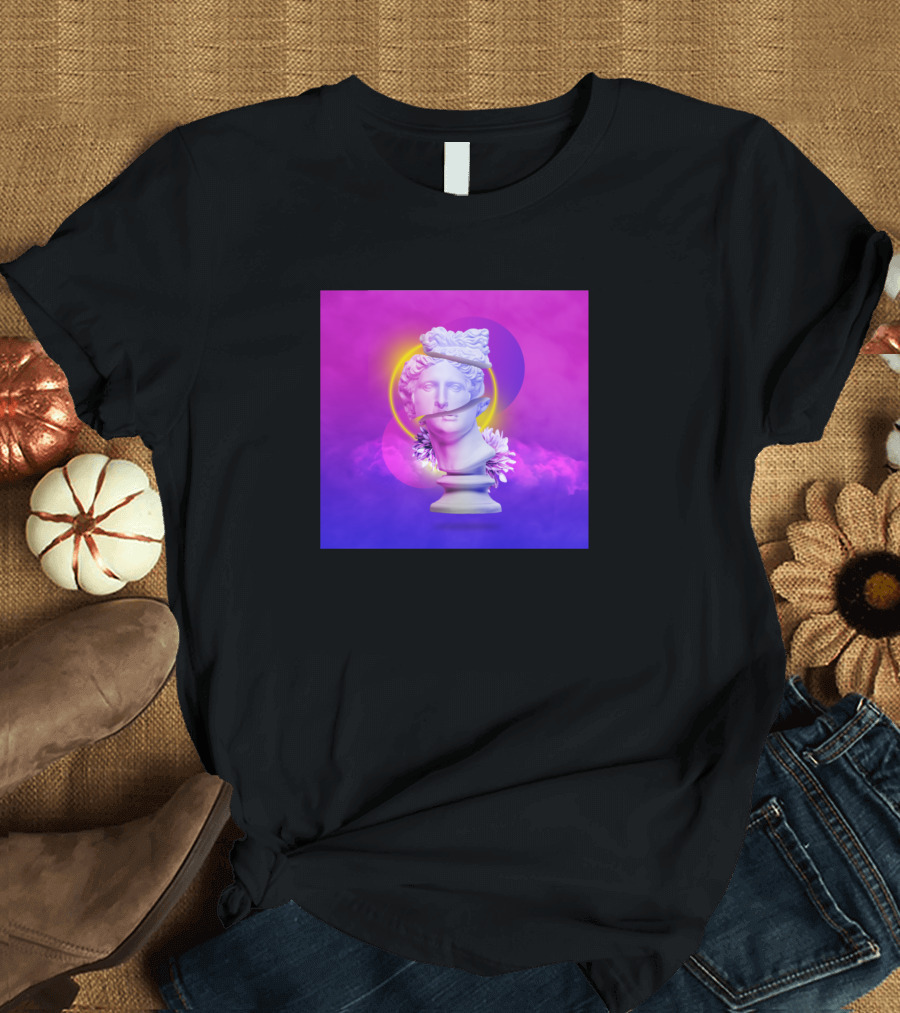 Broken Apollo Vaporwave Bust with Neon Glow T-Shirt