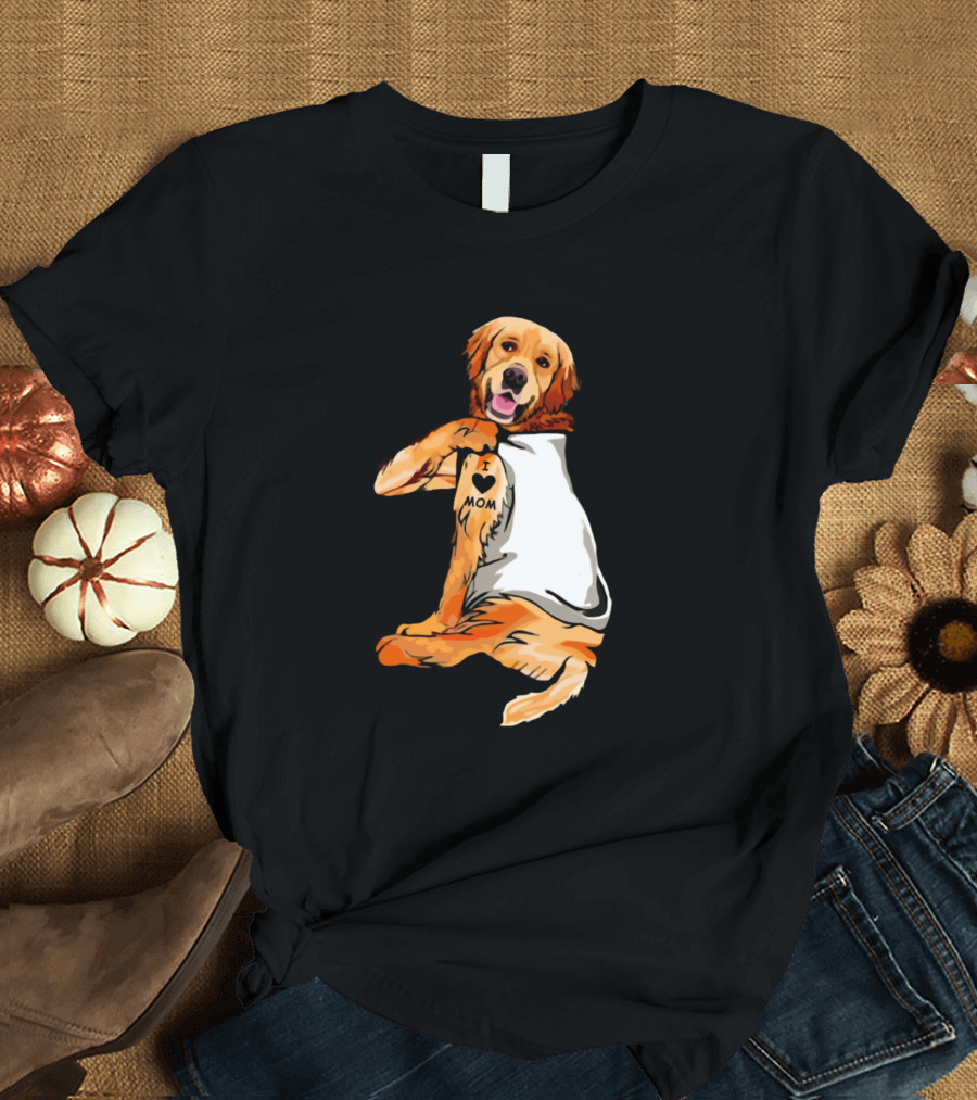 I Love Mom Tattoo Golden Retriever Mot T-Shirt