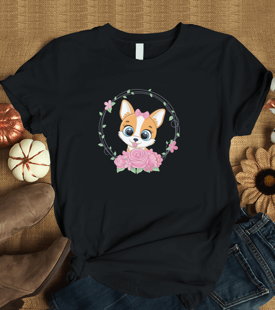 Cute Dog with Flowers 925 T-Shirt